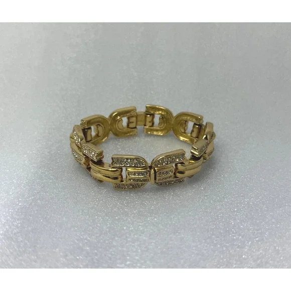 Vintage Dior Gold Tone Chain Link Bracelet‎ 191g Pave Crystal Statement 7” - Picture 2 of 9